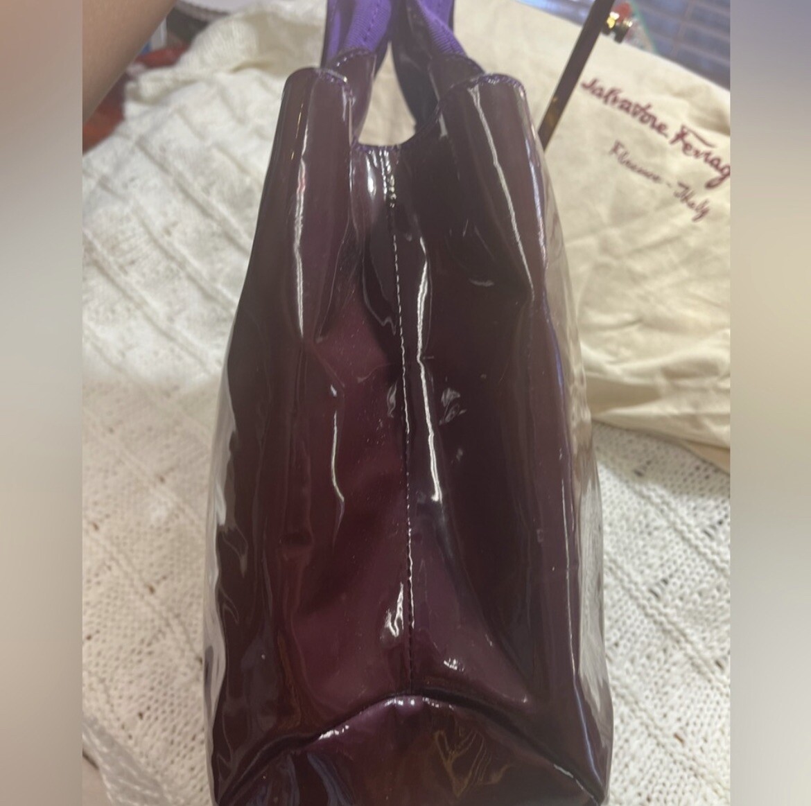 Salvatore Ferragamo Purple Patent Leather Miss Vara Selene Tote