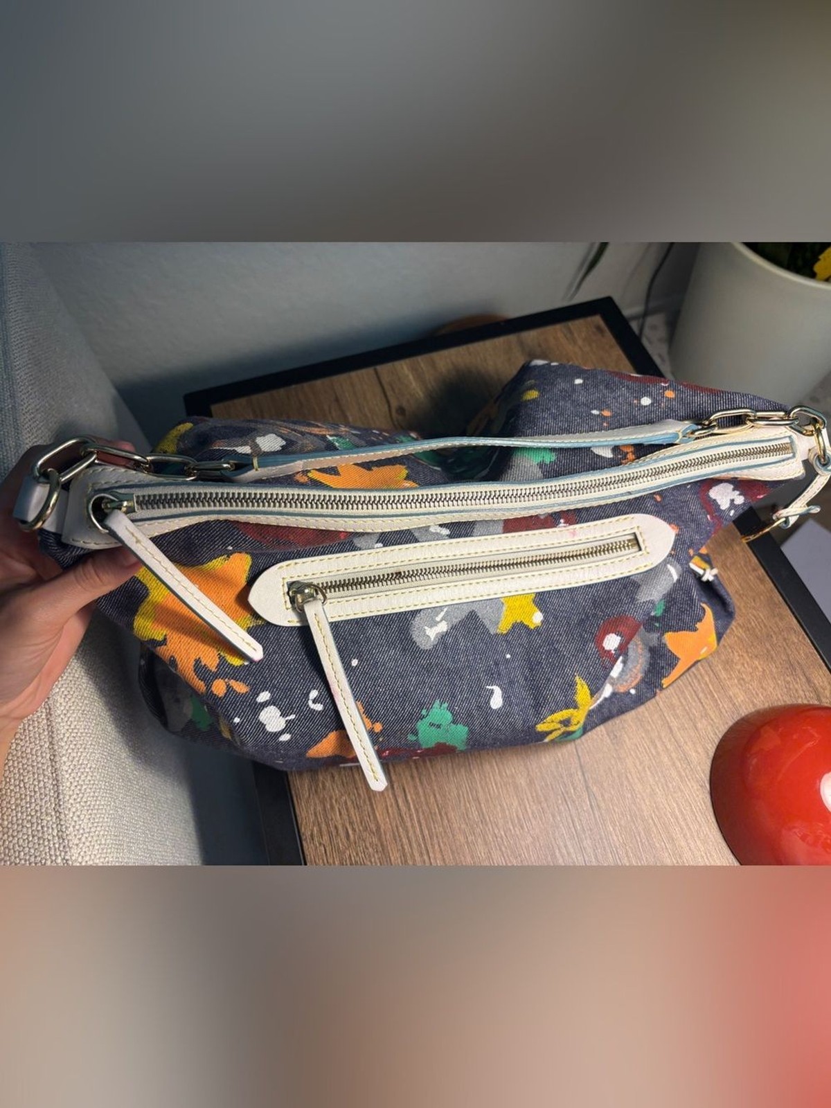 Vintage Y2K Dooney & Bourke Floral Splatter Shoulder Bag – Denim & Leather
