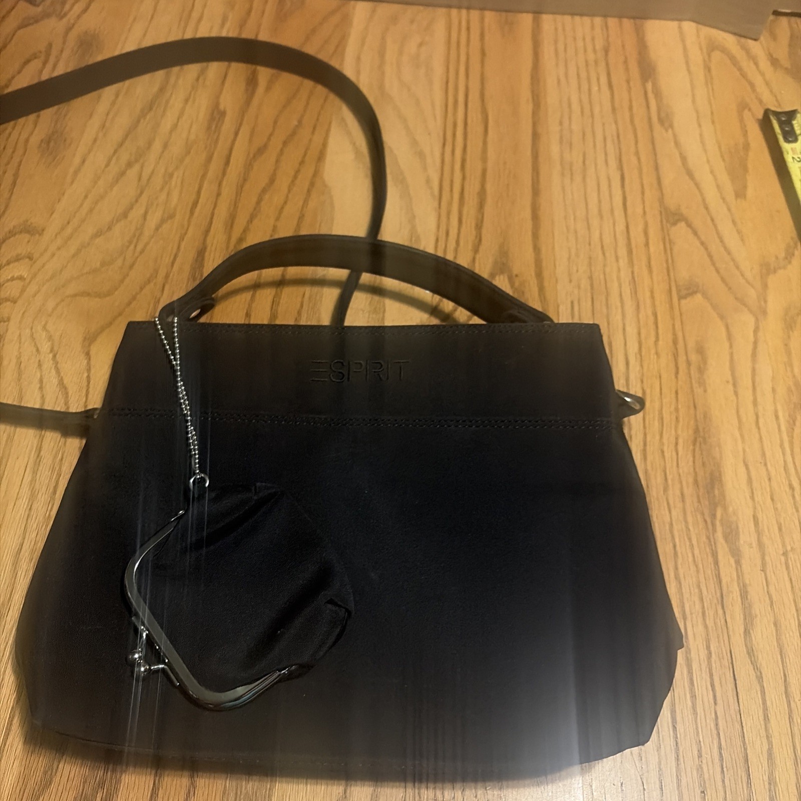 Vintage 90s Esprit Black Crossbody Bag & Matching Kiss Lock Mini Coin Purse Set