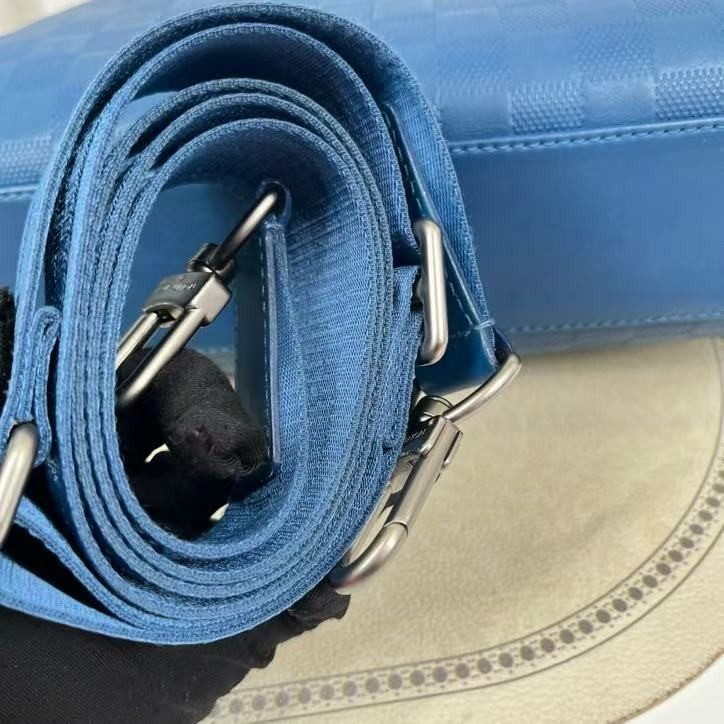 Louis Vuitton Overnight Damier Infini Blue Leather Briefcase 2Way 100% Auth
