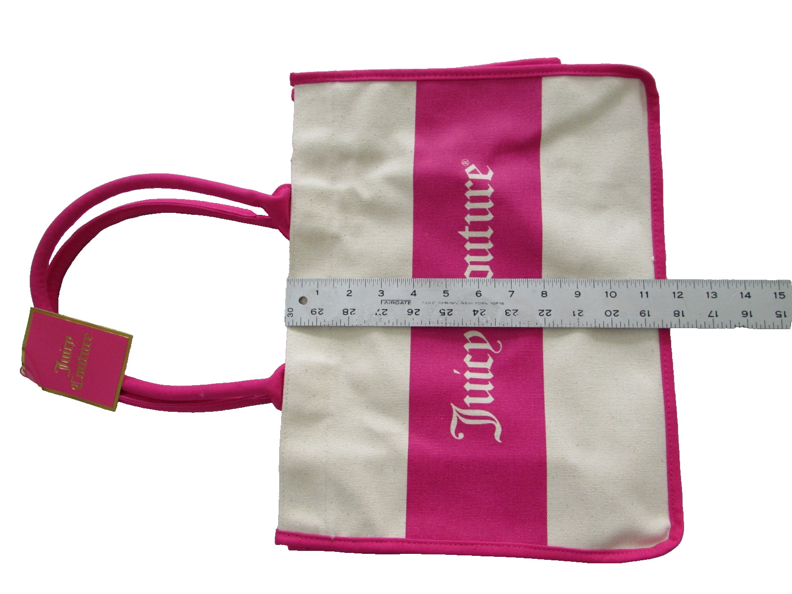 NWT Juicy Couture 15 x 12 x 5.75 Inches Canvas Logo Tote Beach Bag Hot Pink