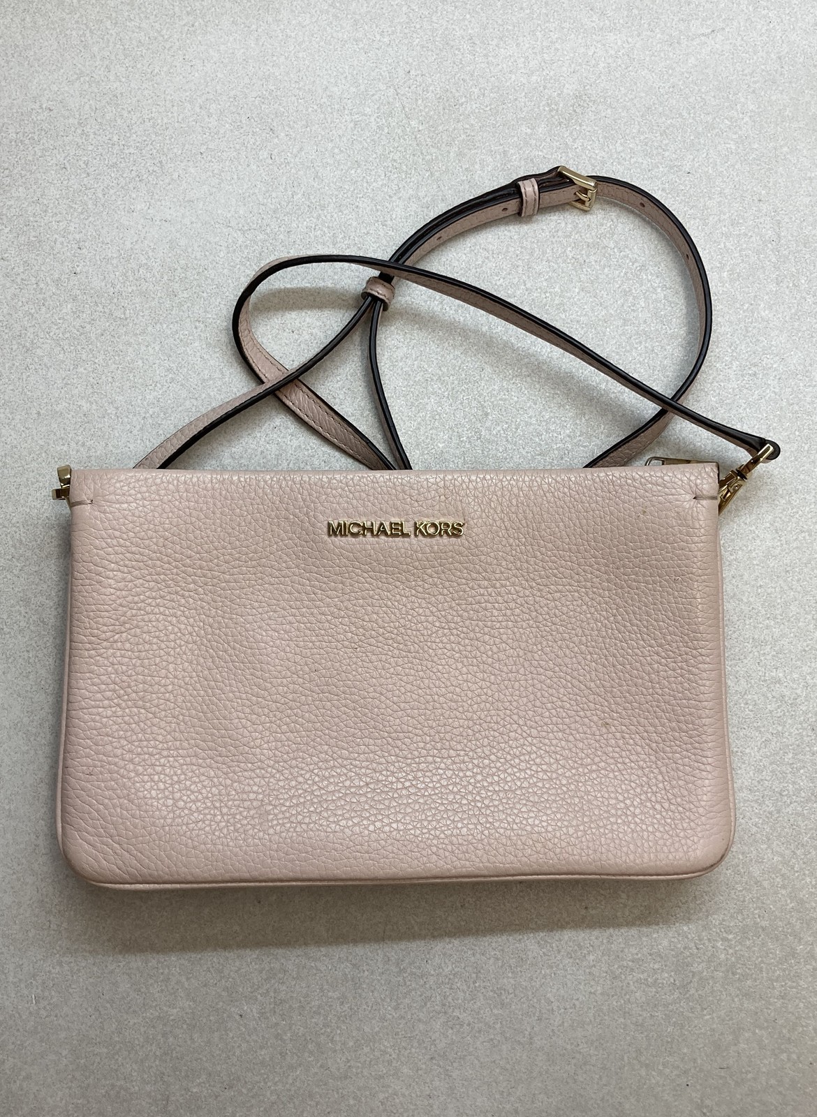Michael Kors Blush Pink Pebbled Leather Large Flat Crossbody Bag Gold Hardware