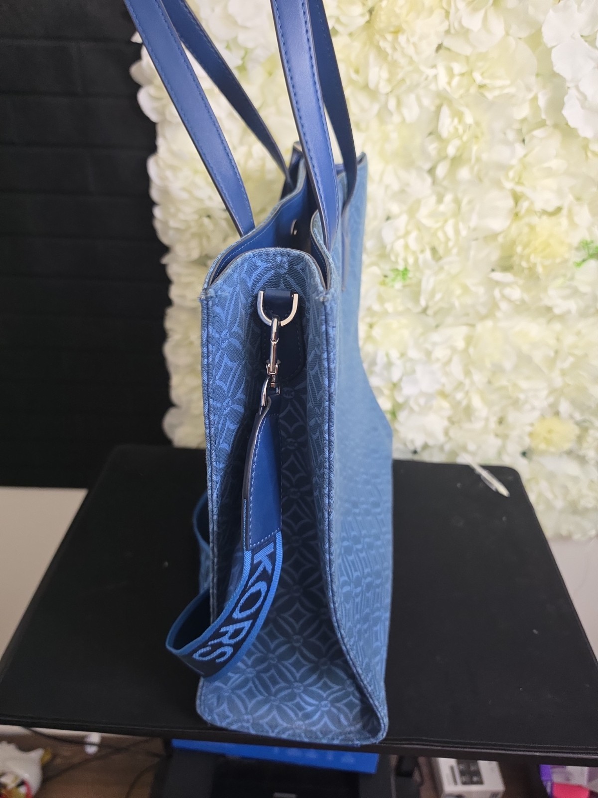 Blue Michael Kors Kempner Large Logo Jacquard Tote Bag Pre-owned