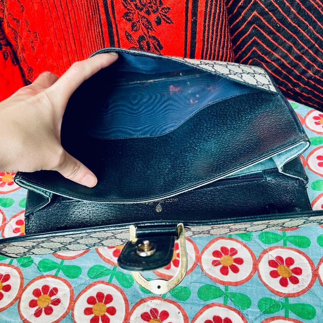GUCCI PVC Interlocking Shoulder Bag Navy Women Auth 8.07 x 10.62 x 0.78inch
