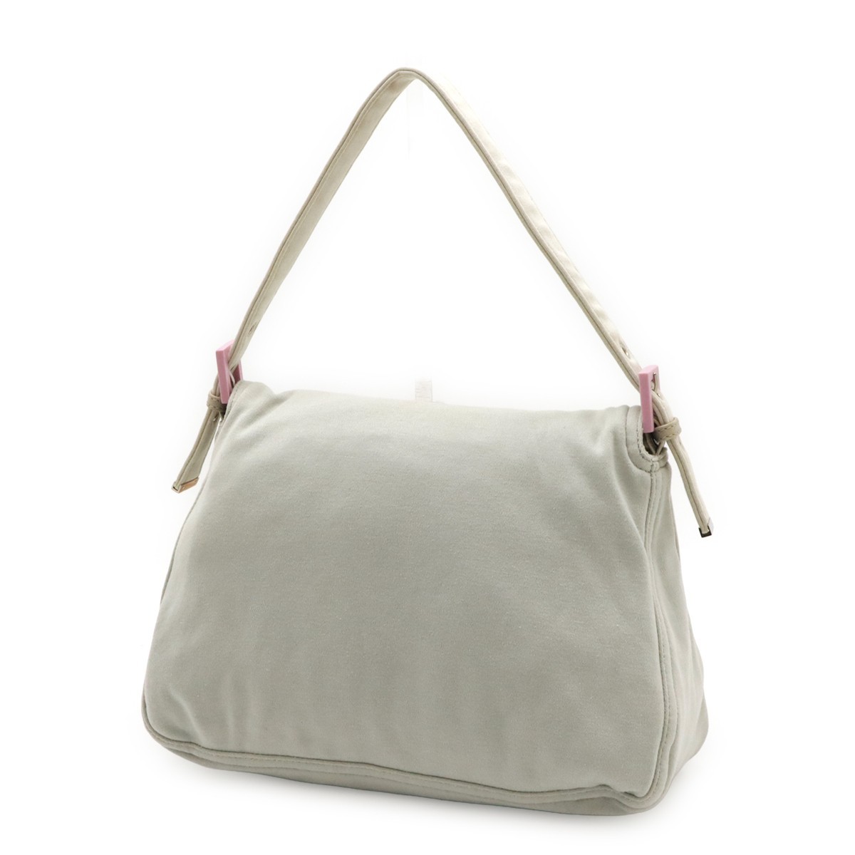 FENDI Mamma Baguette One Shoulder Bag Handbag Light Gray Pink Cotton Japan Auth