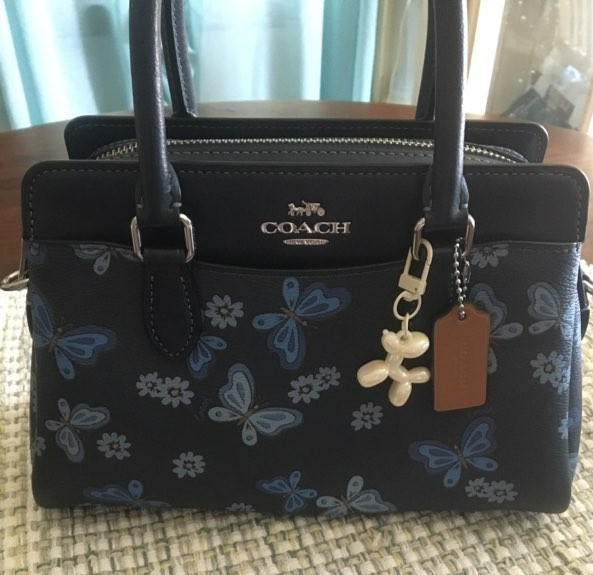 Coach Mini Darcy Blue Butterfly Satchel Bag Zip Silver Hardware Detachable Strap