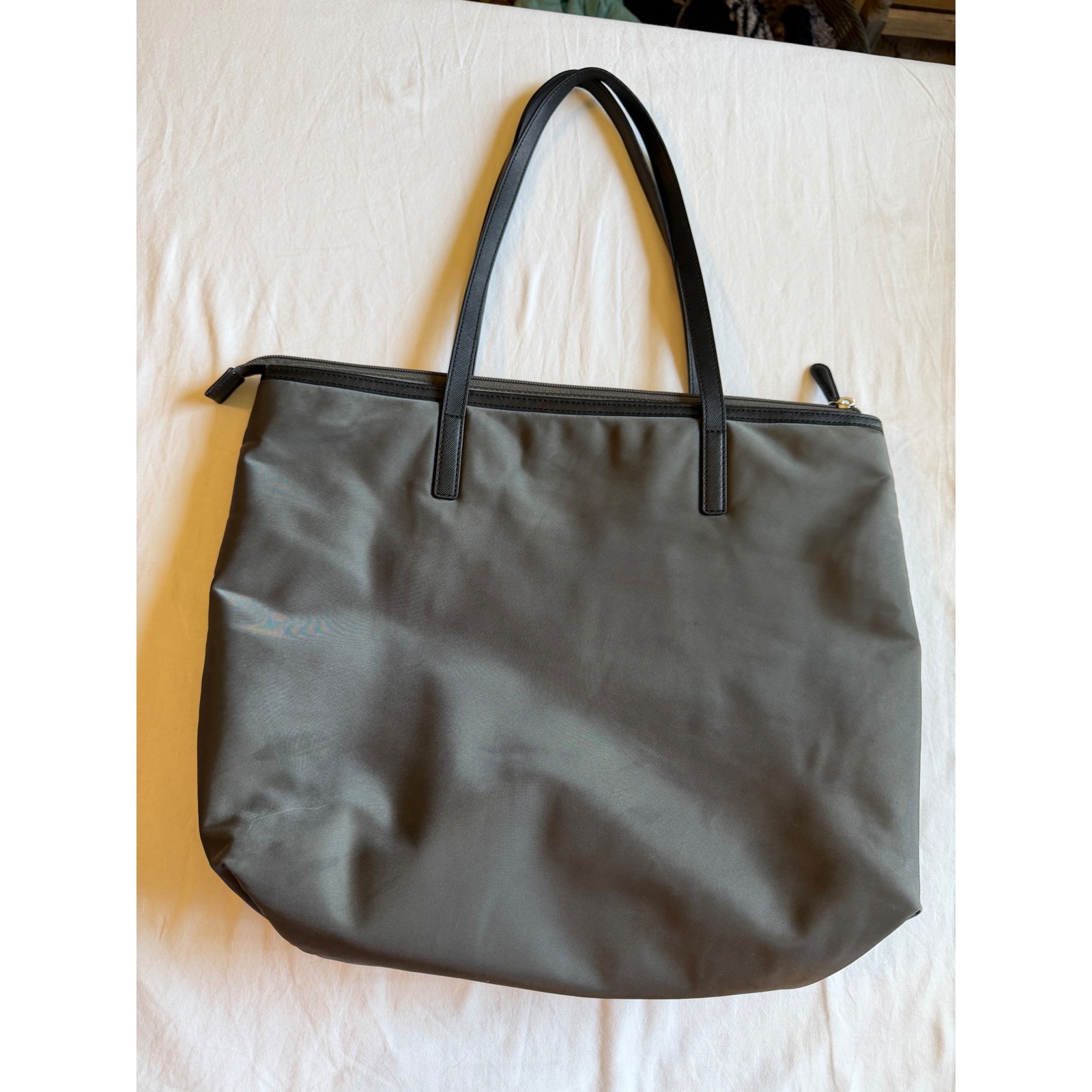 Michael Kors Polly Large Grey Nylon Tote Bag Black Leather Trim 38S5XMTT3C