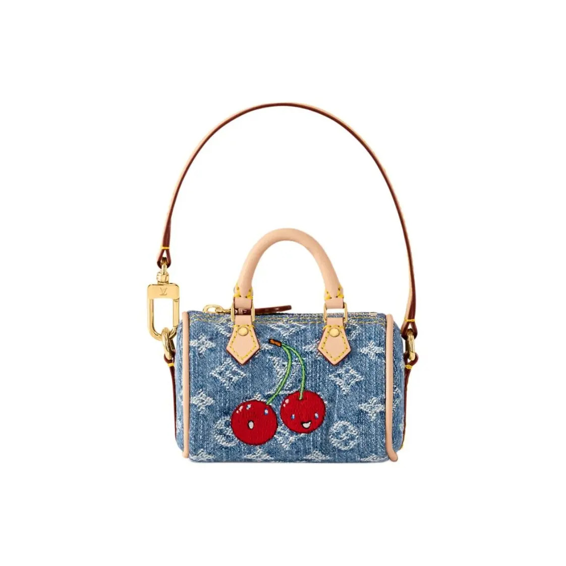 LOUIS VUITTON x Takashi Murakami Speedy Micro Denim Cerise Bag 3.5x2x2.3 in