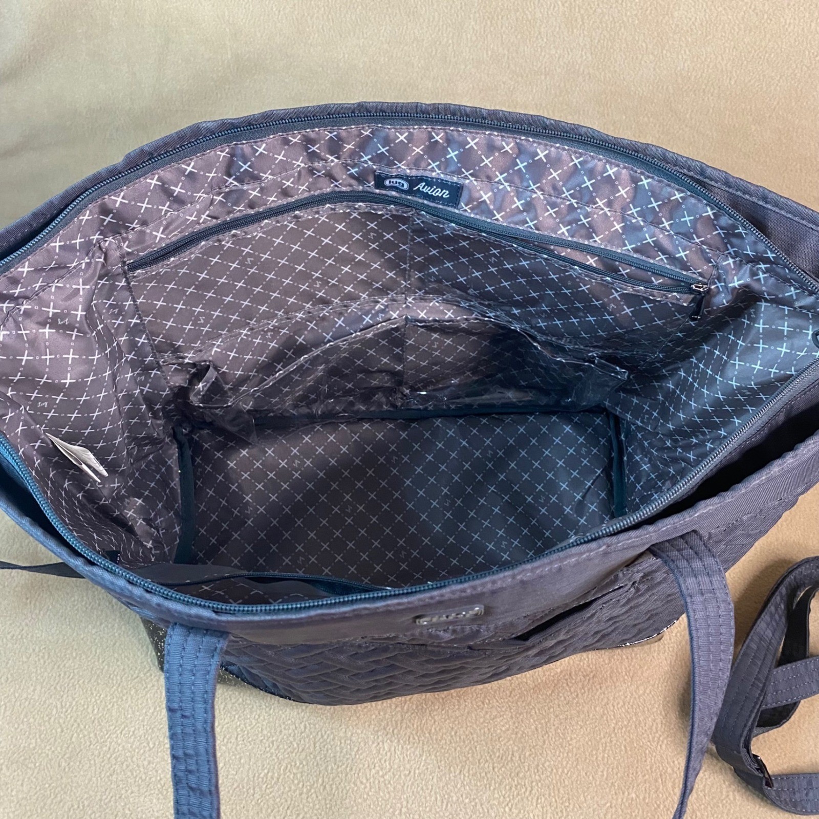 Lug Avion & Punter Quilted Tote Bag Set Sparkle Bottom Gray Travel Weekender EUC