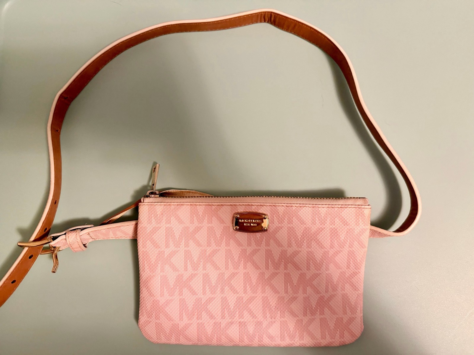 Michael Kors Pink Signature MK Logo Belt Bag Fanny Pack Adjustable Strap