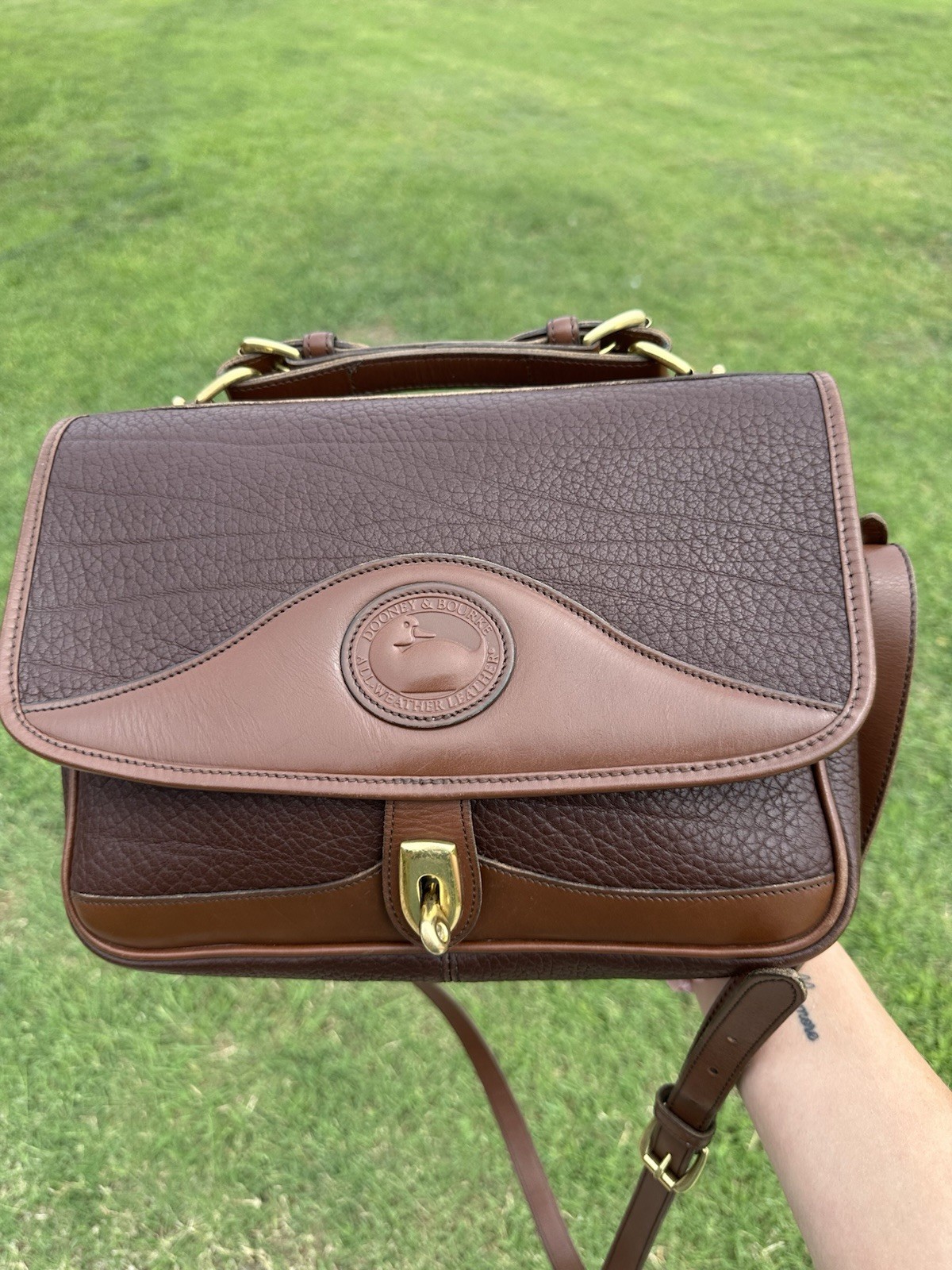 Vintage Dooney & Bourke Carrier Satchel, AWL, Chocolate Brown, Brass