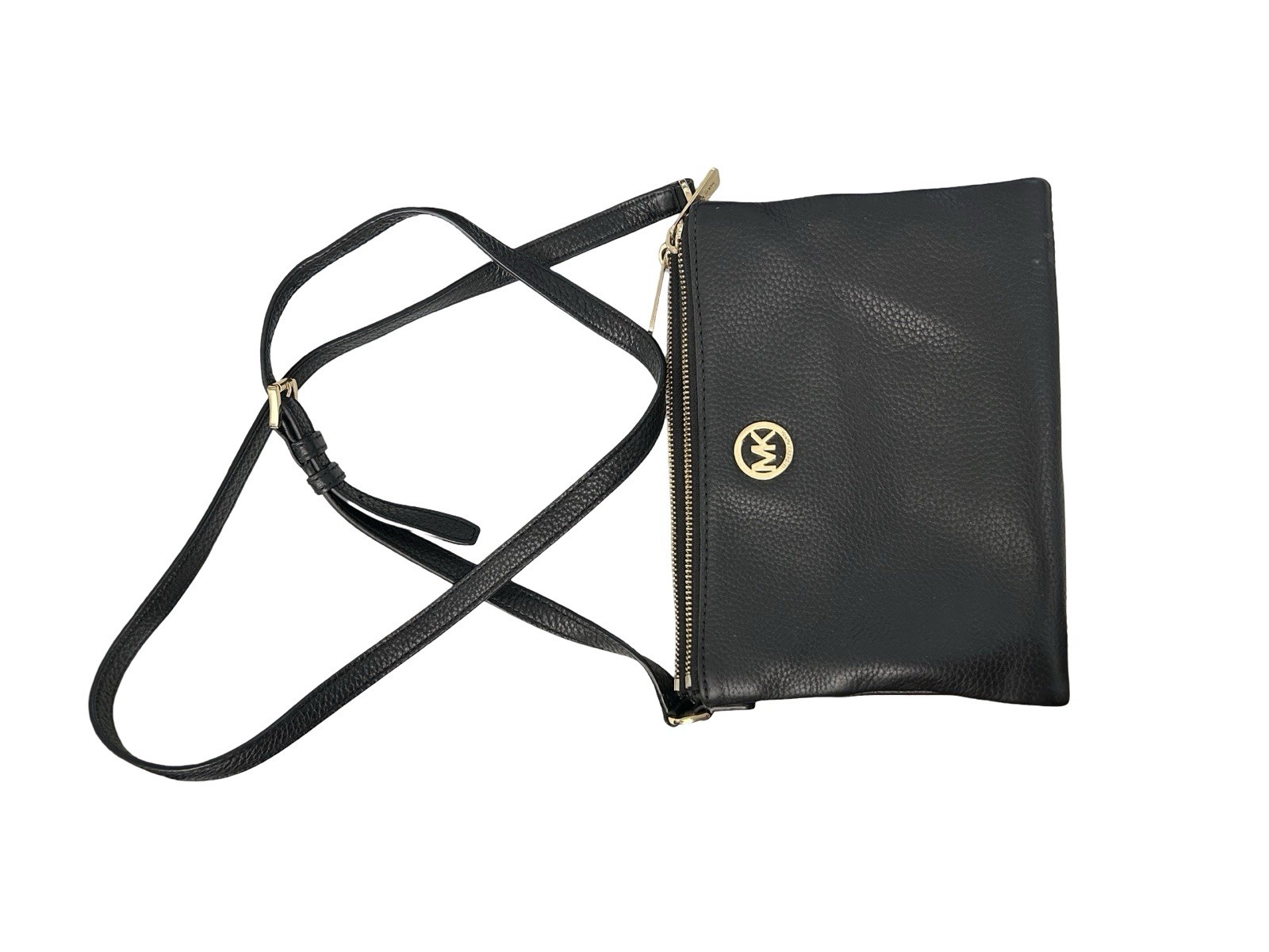 Michael Kors Fulton Double Zip Black Pebbled Leather Crossbody Bag