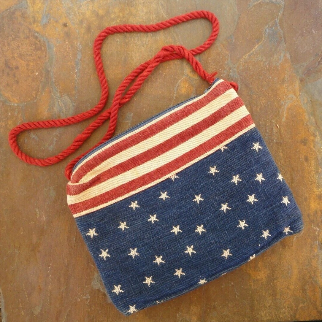 American Flag Red White Blue & stars tapestry purse patriotic bag ‘rope’ strap