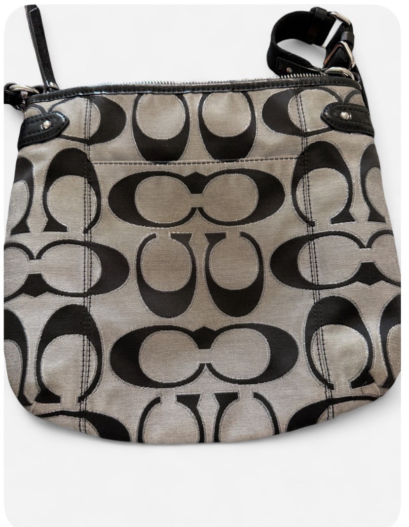 Coach Signature Logo Gray Black Metallic Crossbody Bag Zip Closure
