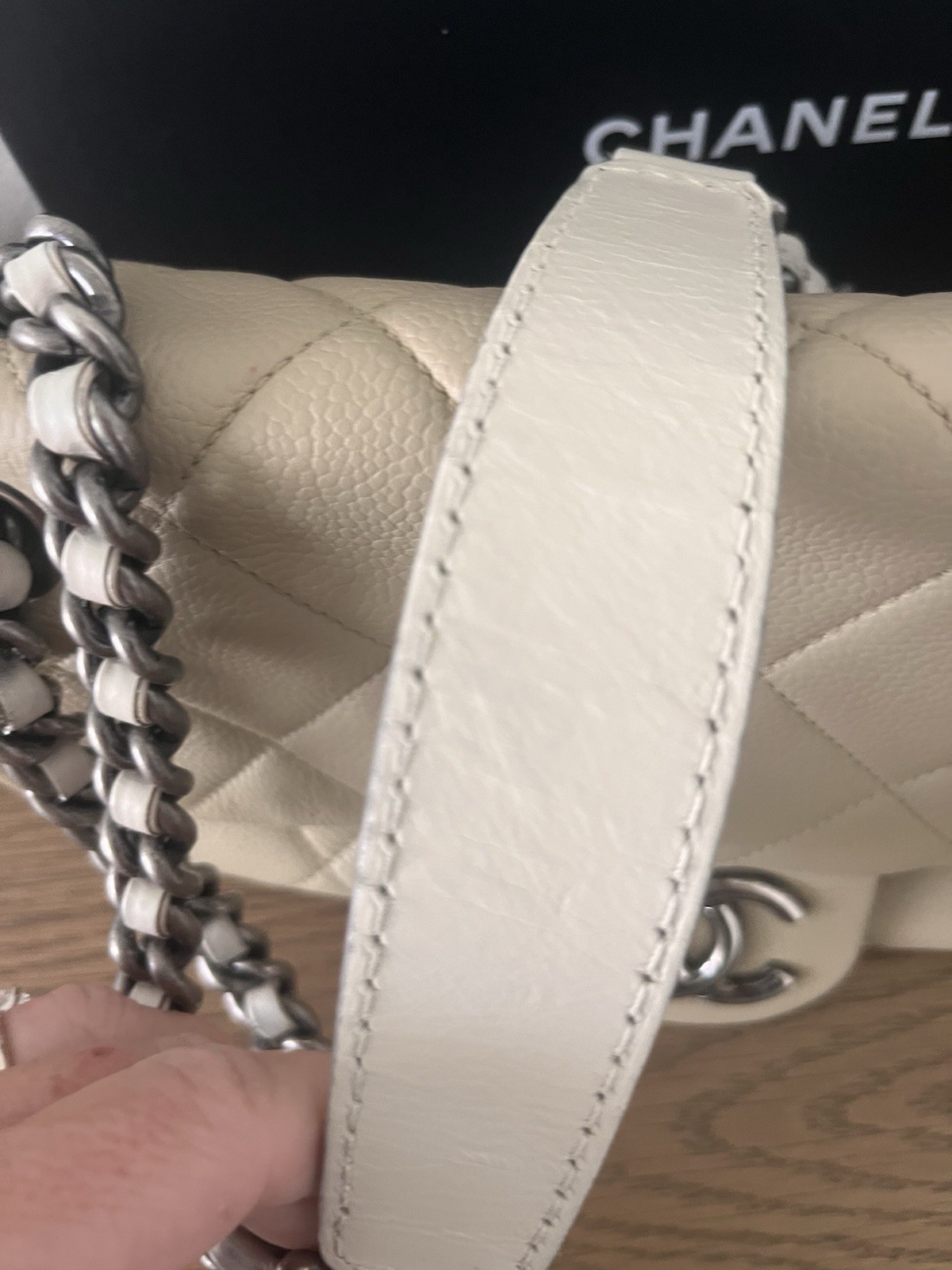 CHANEL Beige Gray Quilted Classic Flap Bag Silver Hardware