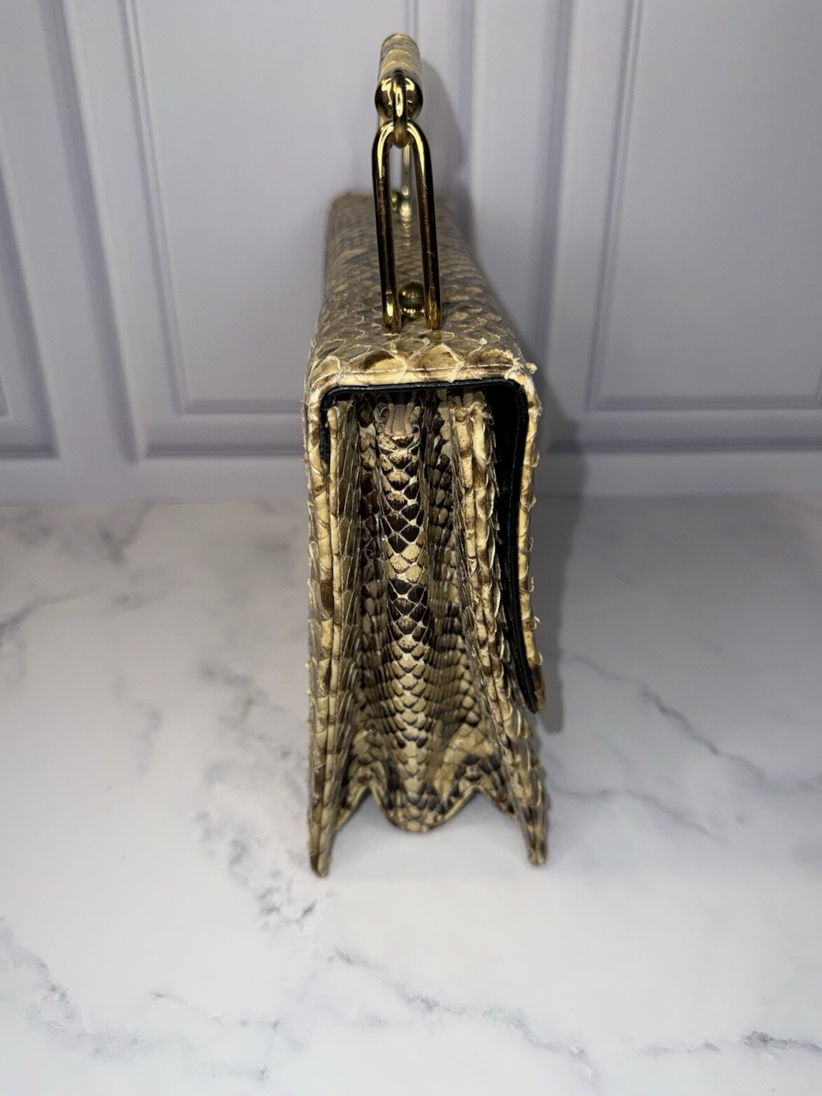Vintage Bellstone Italy Genuine Python Snakeskin Top Handle Handbag Purse