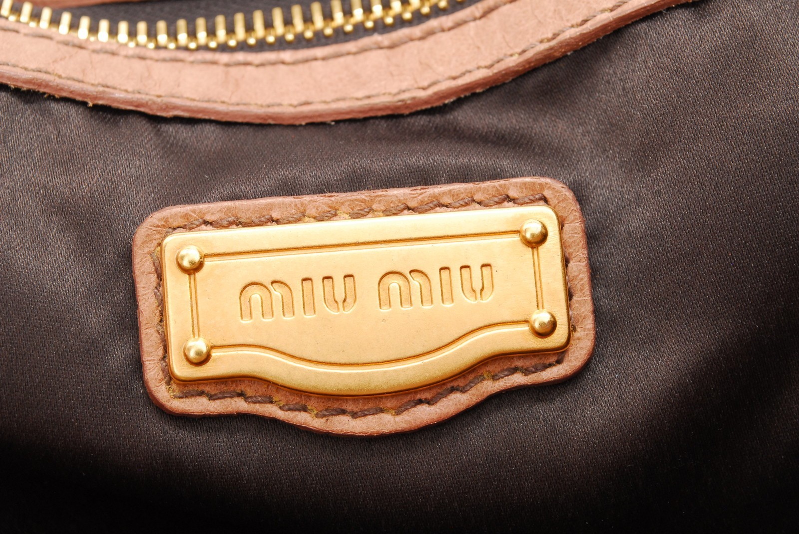 Miu Miu Vitello Lux Leather 2Way Shoulder Tote Bag Pink Beige Gold Hardware