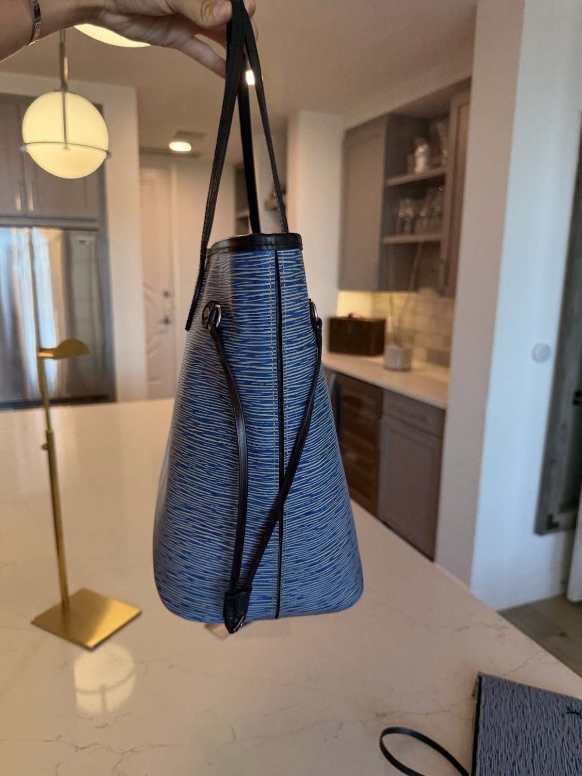Louis Vuitton Neverfull MM Epi Blue/Black Tote Bag w/ Pouch & Strap