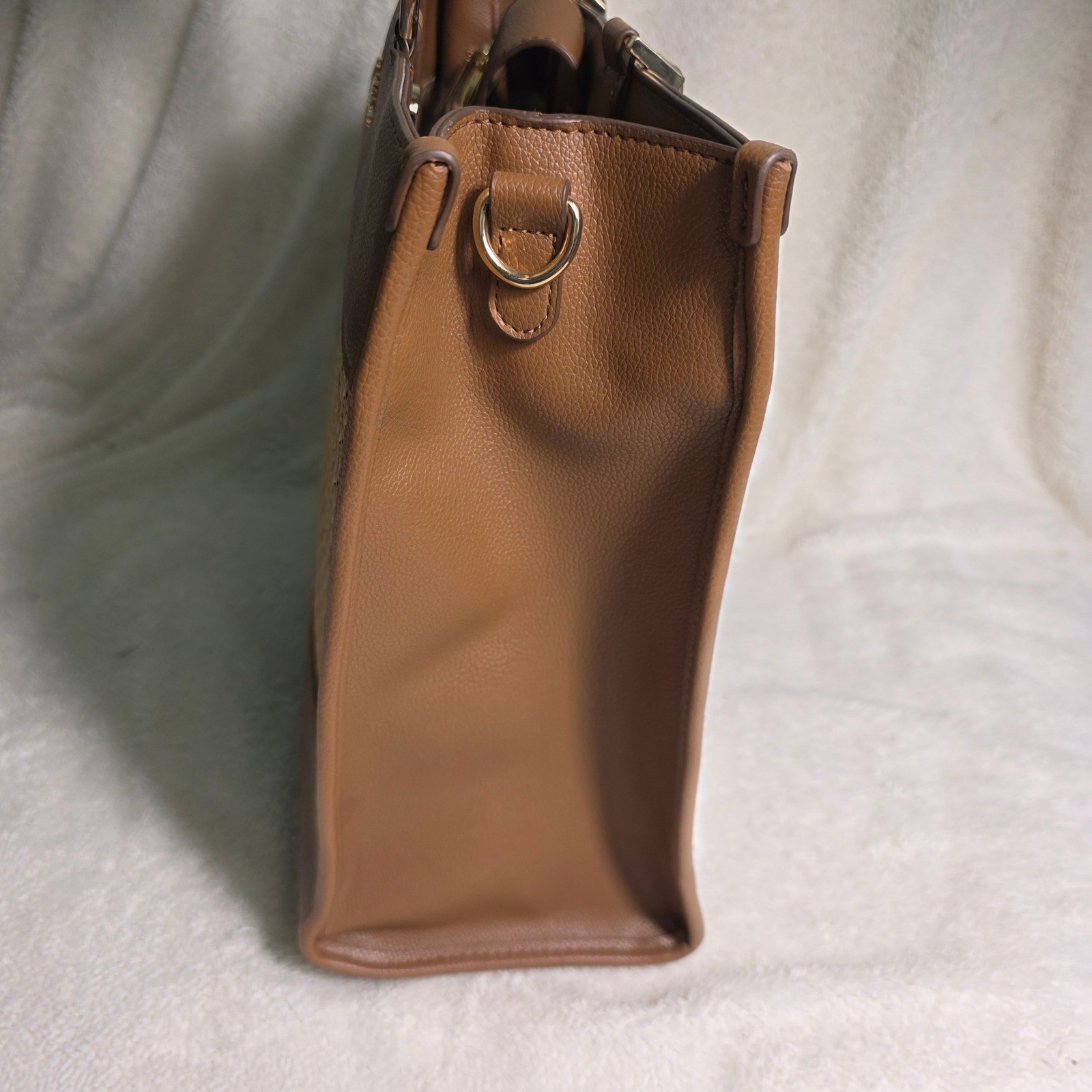 Anne Klein Tote Bag Brown Woven Straw Cane Faux Leather Travel Luxury NWOT