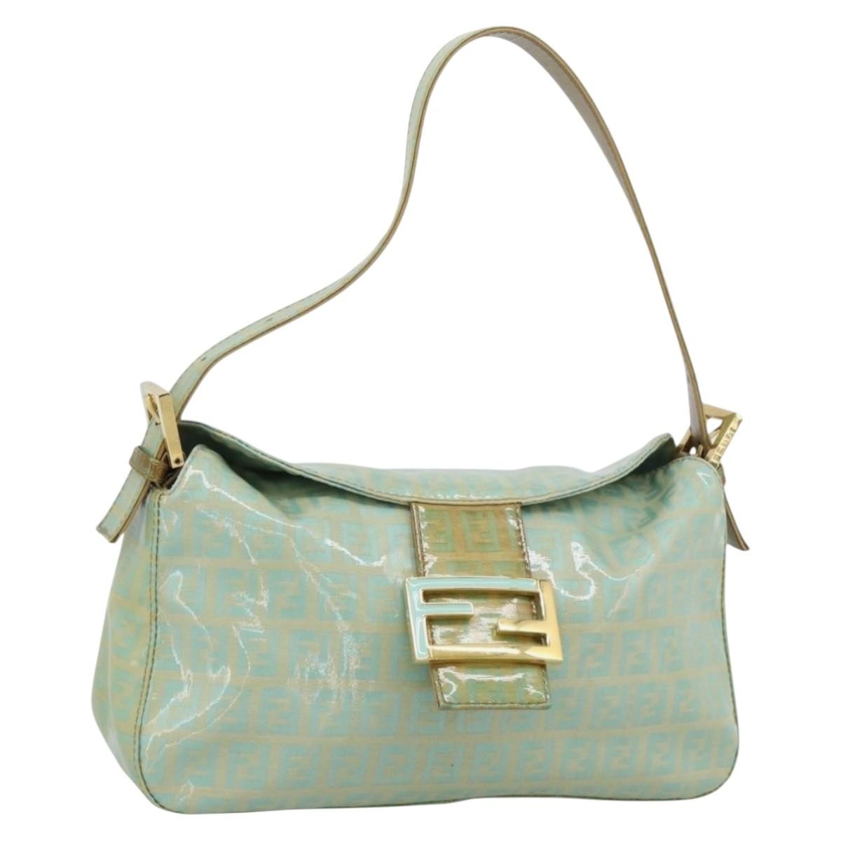 FENDI Zucchino Canvas Mamma Baguette Bag Coated Canvas Gold Green Auth 190420A