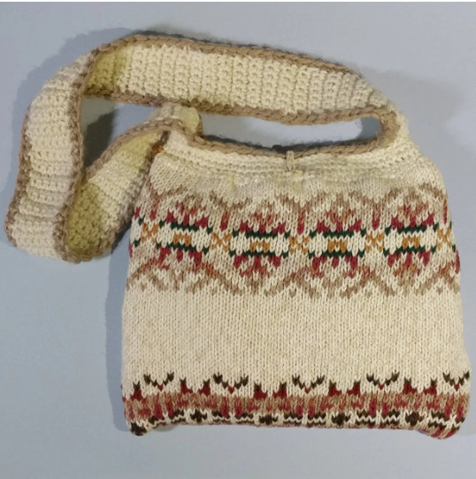 OOAK Sweater Purse Machine Knit and Crochet Nordic Design Crossbody/Shoulder Bag