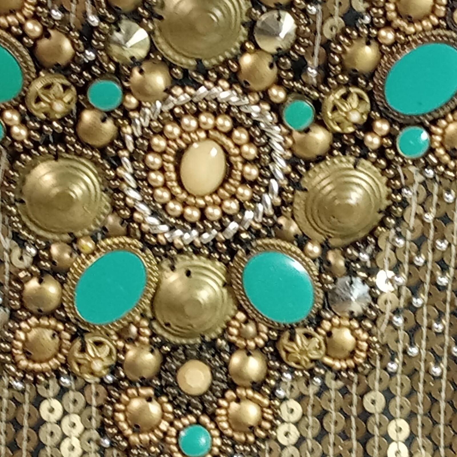 CHICOS PURSE BEADED SEQUINS Clutch GOLD CHAIN STRAP