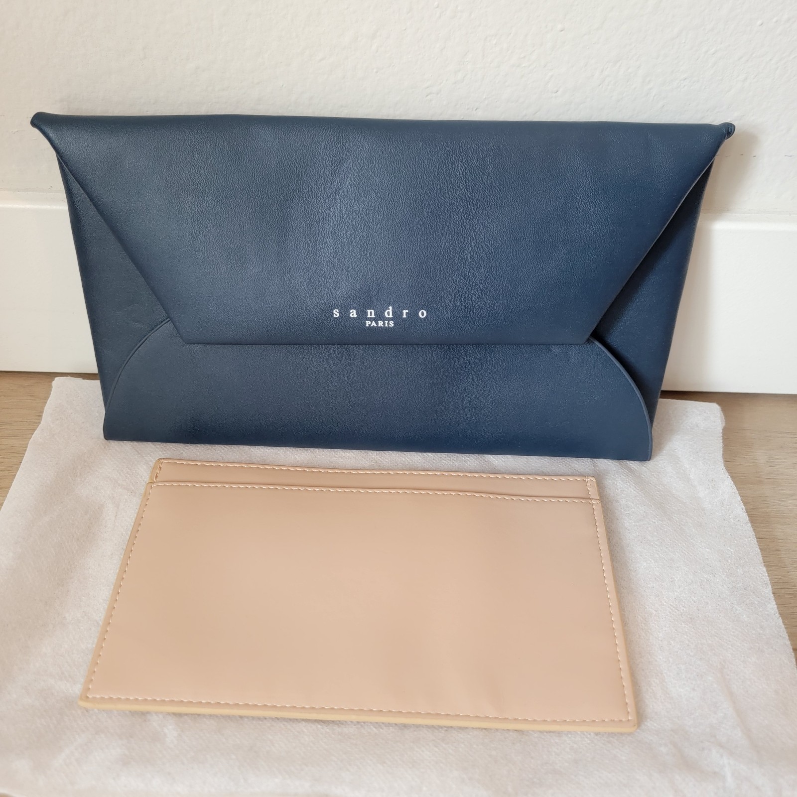 Sandro Paris Envelope Clutch Bag & Card Holder Set Navy Blue