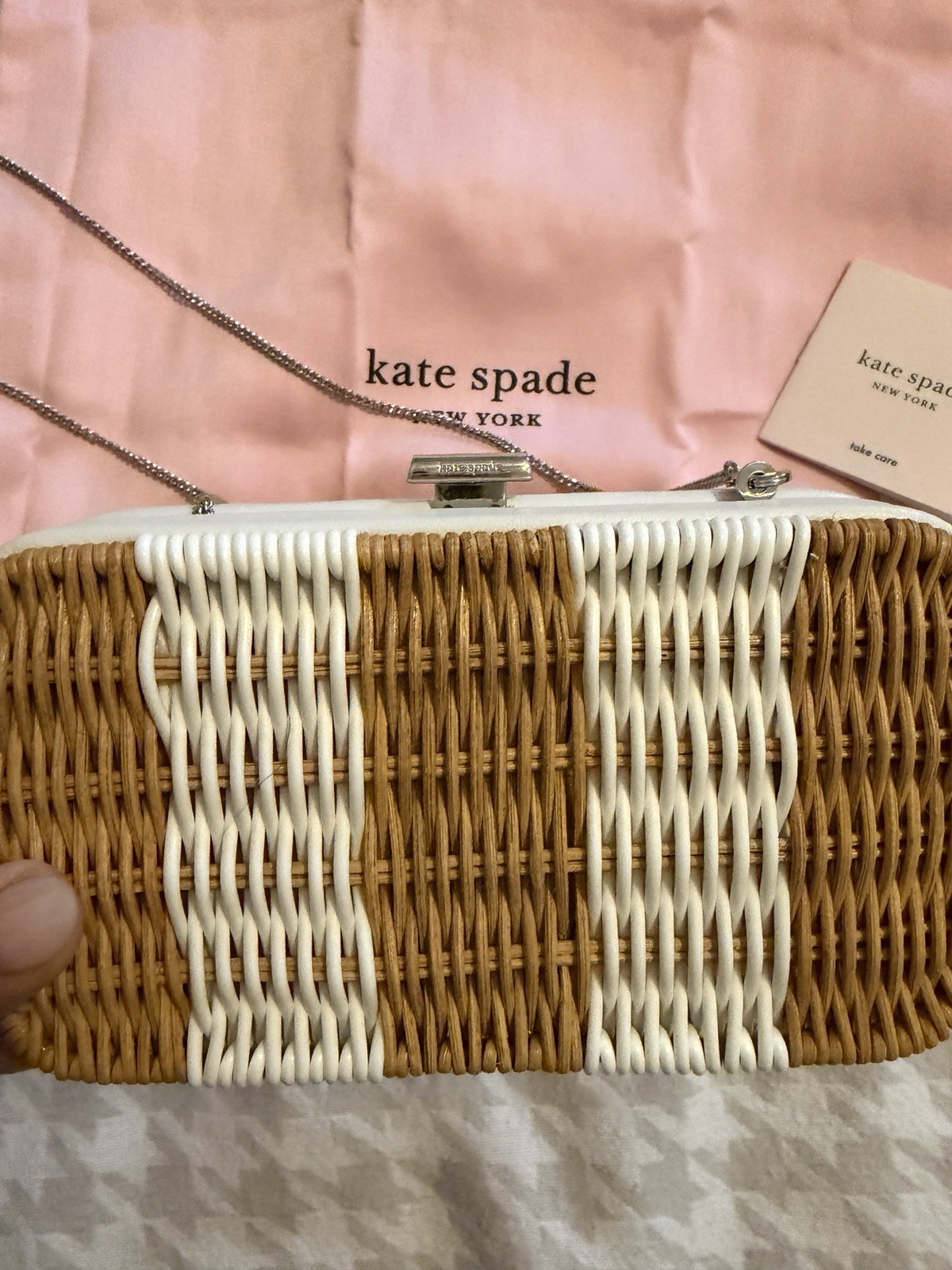 Kate Spade New York Wicker Clutch Crossbody Bag Natural White NWT Dust Bag