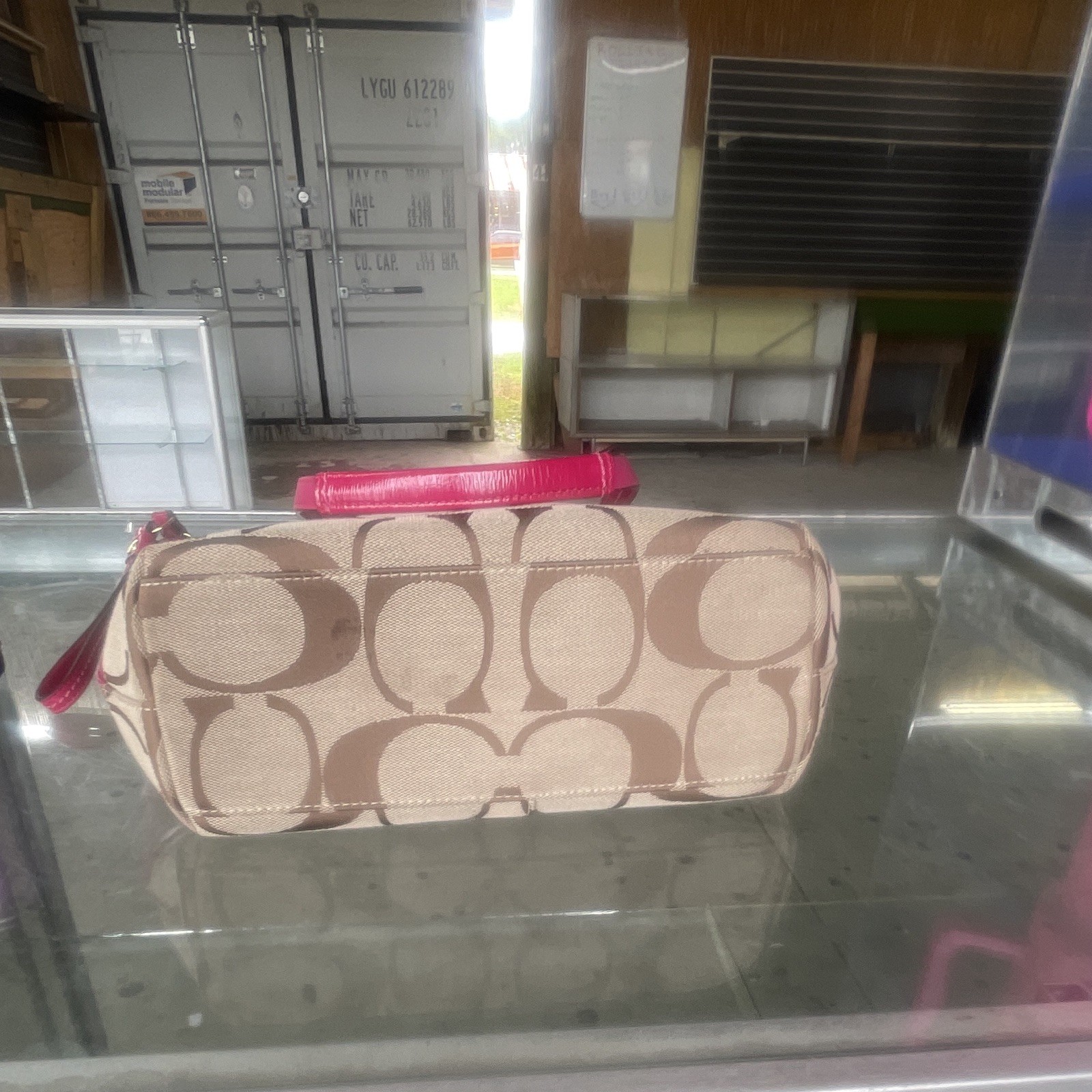 Coach Signature Logo Zip Top Medium Tote Pink/Beige/Brown, Charm, Pockets