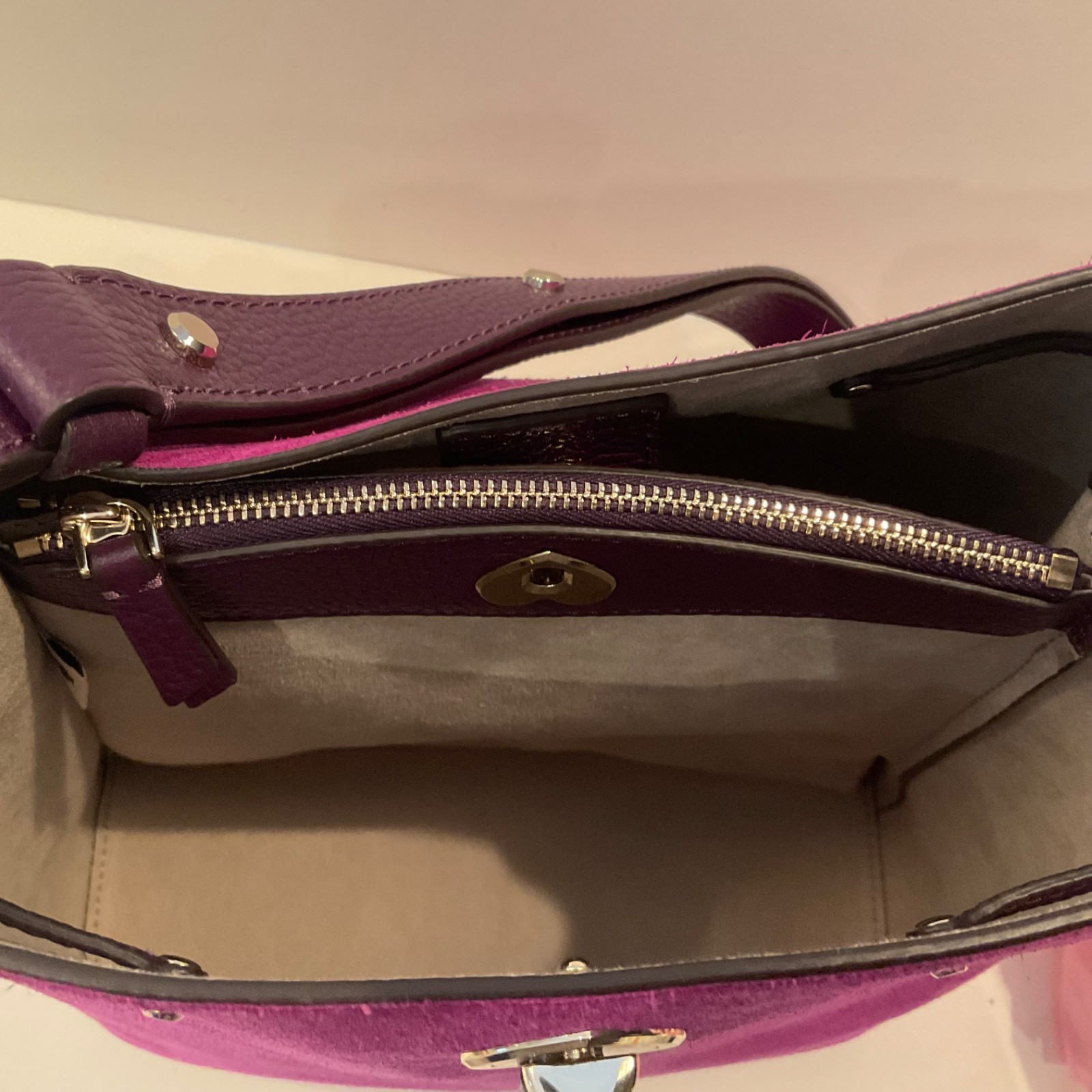 Kate Spade Marti Shoulder Bucket Drawstring Handbag in Magenta Suede