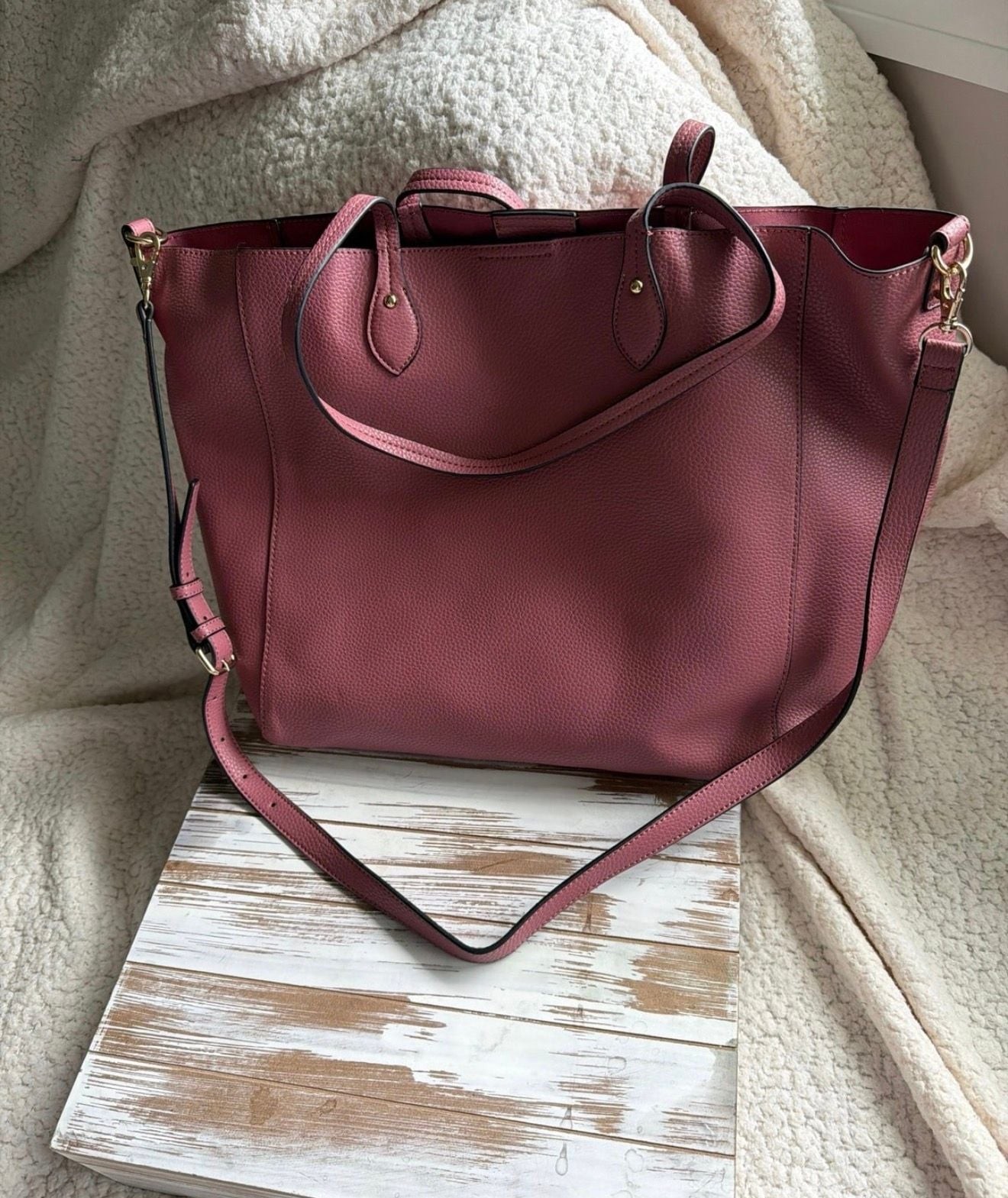 Kelly & Katie Pebble Leather Double Handle Tote Bag in Mauve