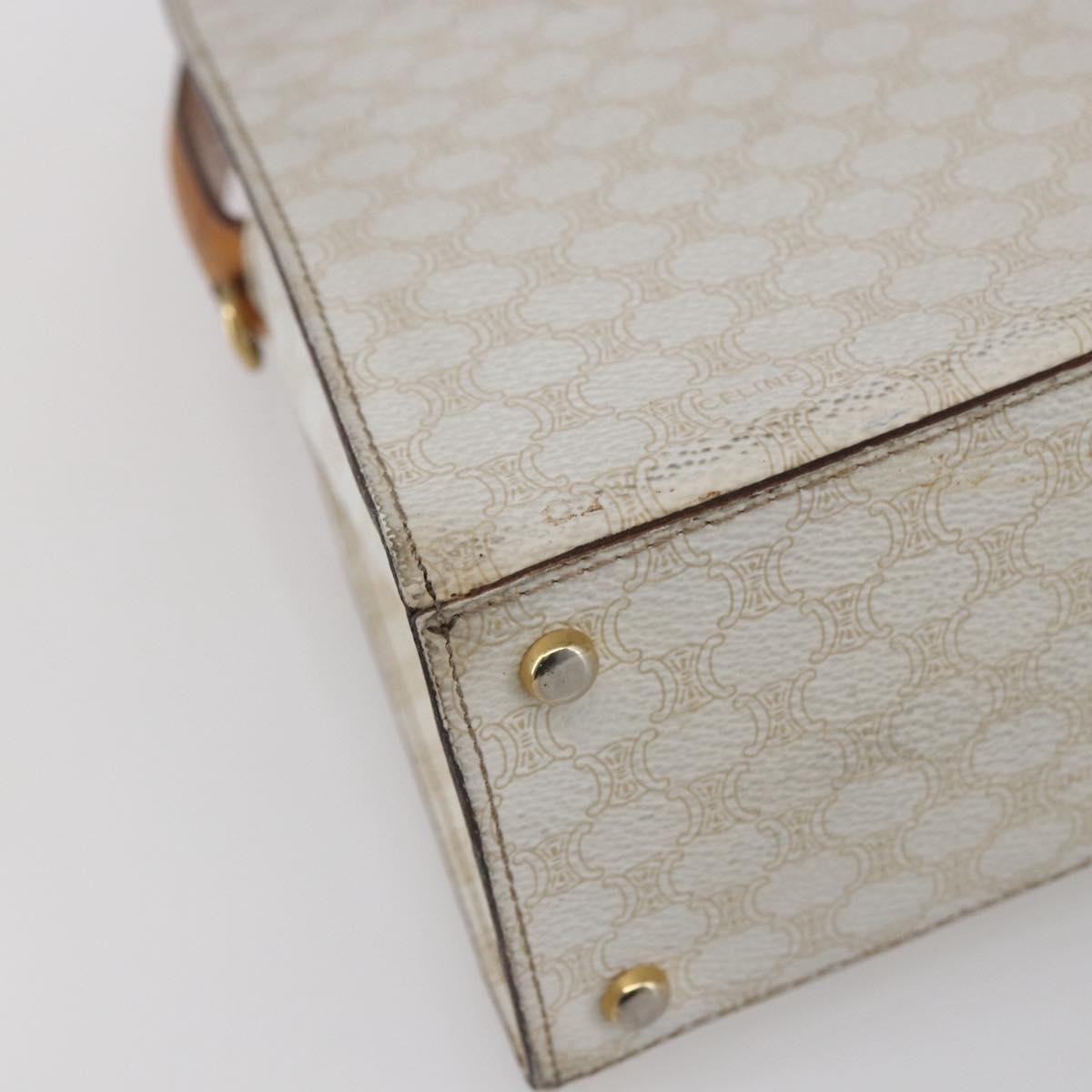 CELINE Macadam Canvas Boston Bag PVC Leather White Gold Auth 151042