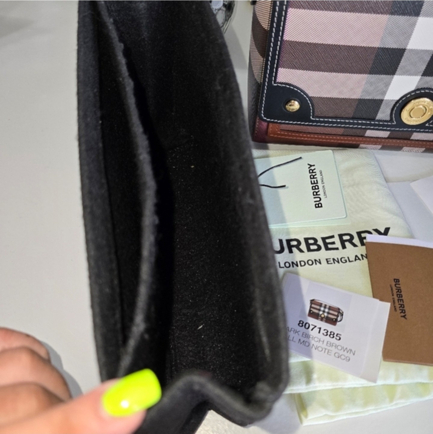 Burberry Dark Birch Brown Giant Check Crossbody note bag with Reciept 8071385