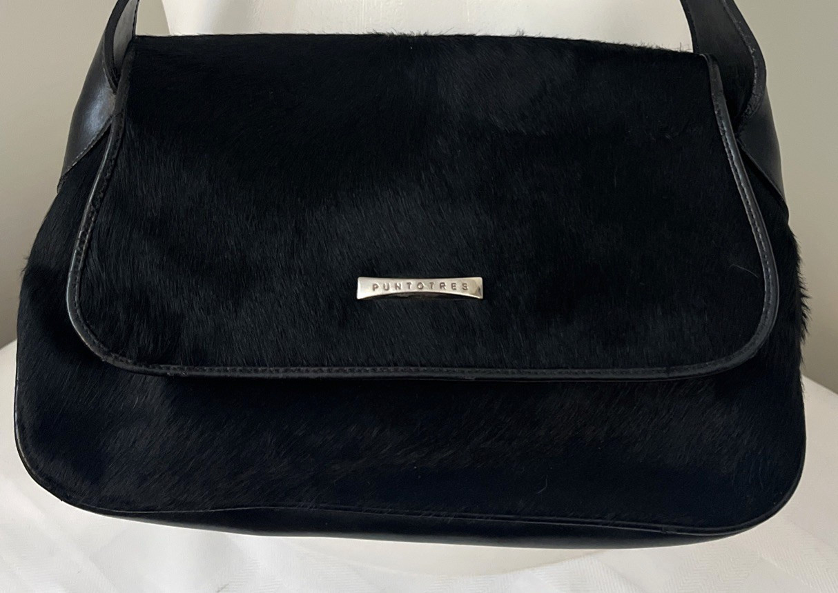 Puntotres Y2K Calf Hair Designer Shoulder Bag Leather Purse Spain
