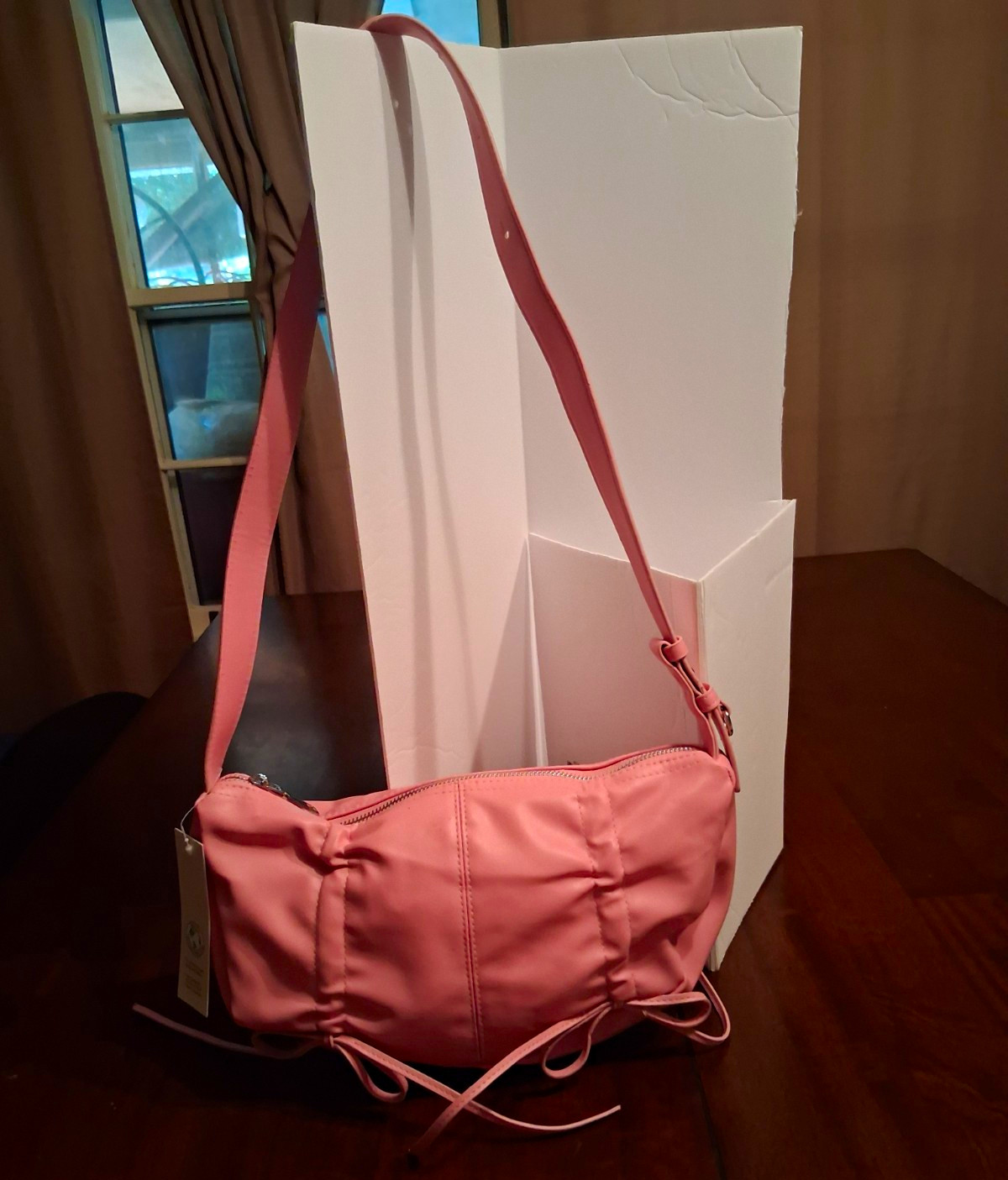 Pink Small Zip-Top Shoulder/Crossbody Bag w/ Detachable Adjustable Strap