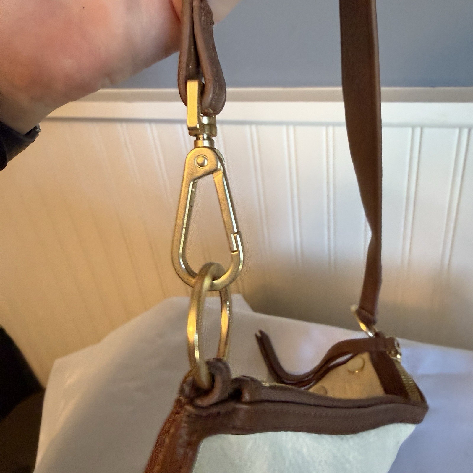 Hammitt Kyle Sml West End/Antique Gold Cream Brown Leather Shoulder Bag Purse