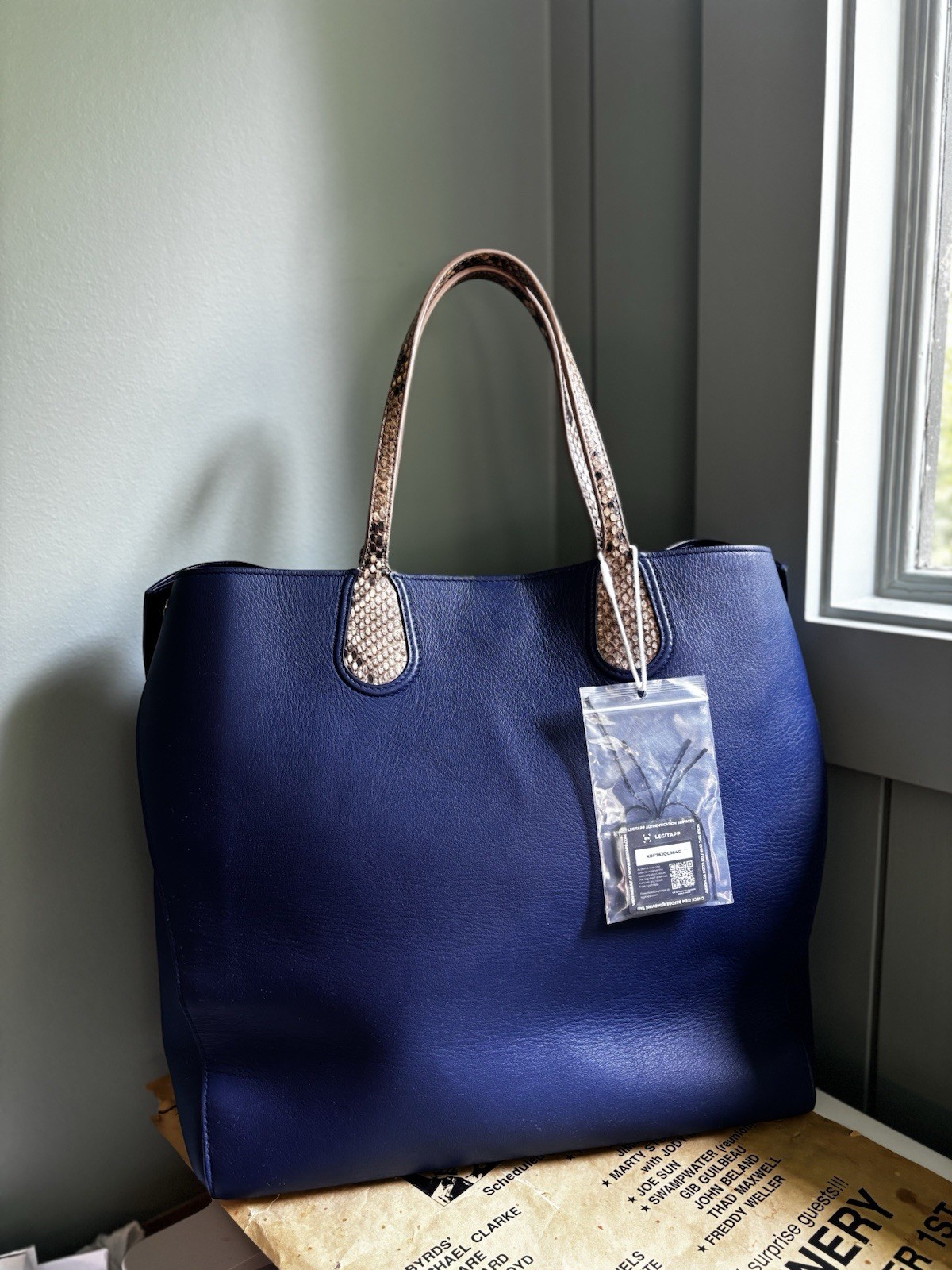 Christian Dior Diorissimo Exotic Python Leather Navy Blue Tote Bag EUC Authentic