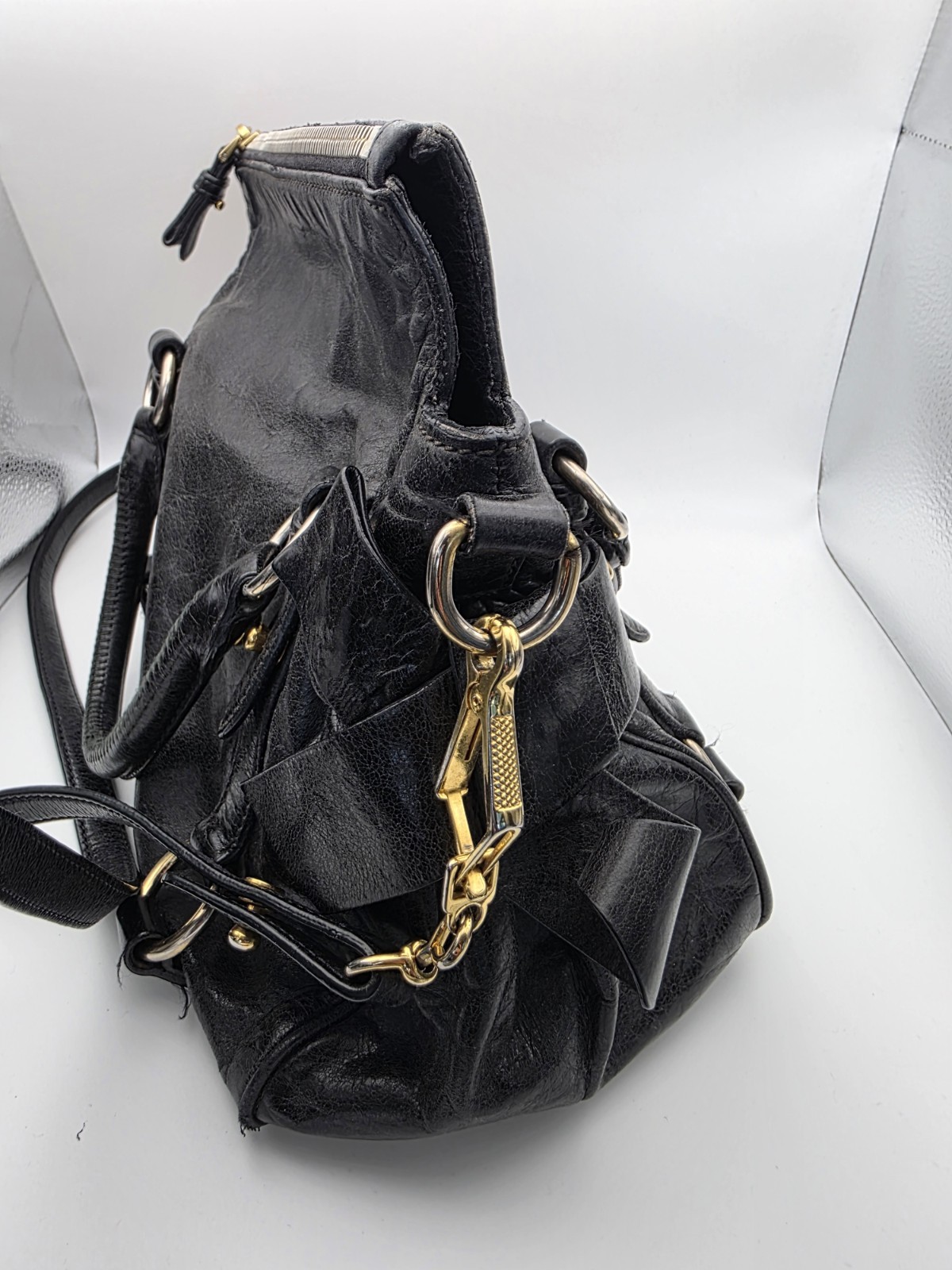 Miu Miu Vitello Lux Bow Bag Black Leather 2WAY Crossbody Y2K Vintage