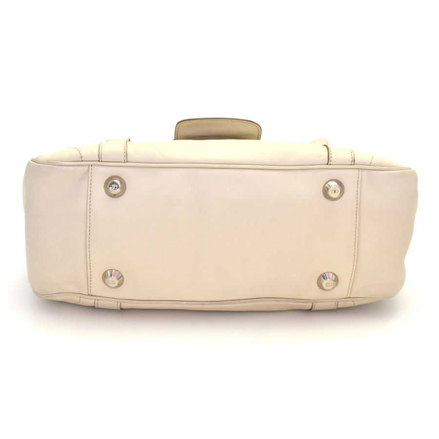 Dior Leather Hand Shoulder Bag Ivory Silver W13in Vintage Authentic From Japan
