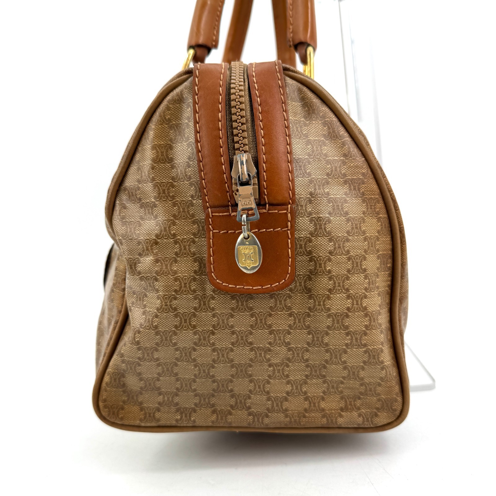 CELINE Macadam Mini Boston Bag Hand Blason Purse Leather PVC Authentic