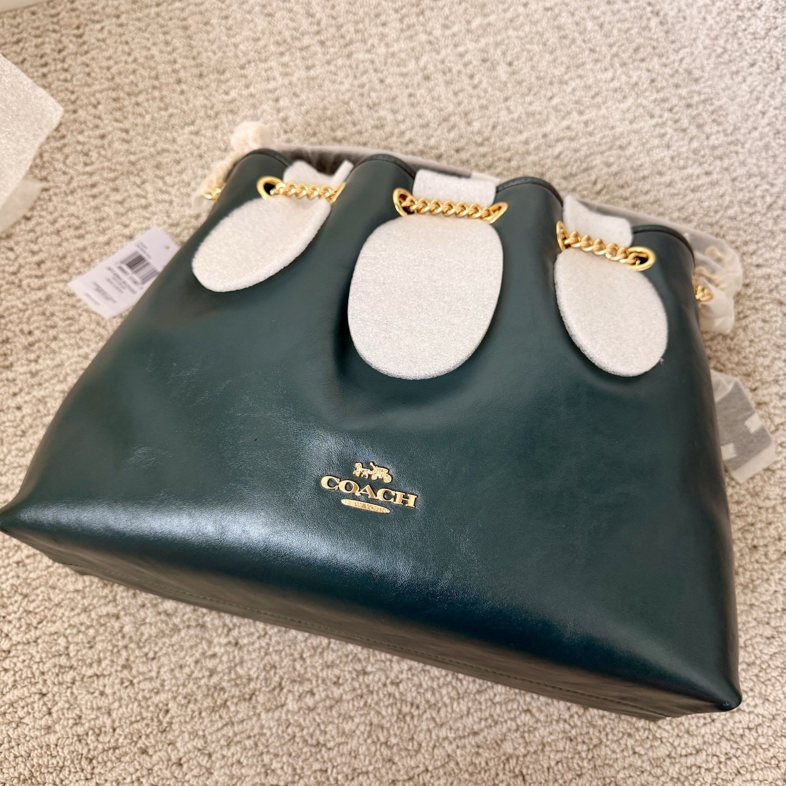 NWT COACH Evelyn Shoulder Bag CCZ79 Gold/Dark Teal Shiny Smooth Leather RARE