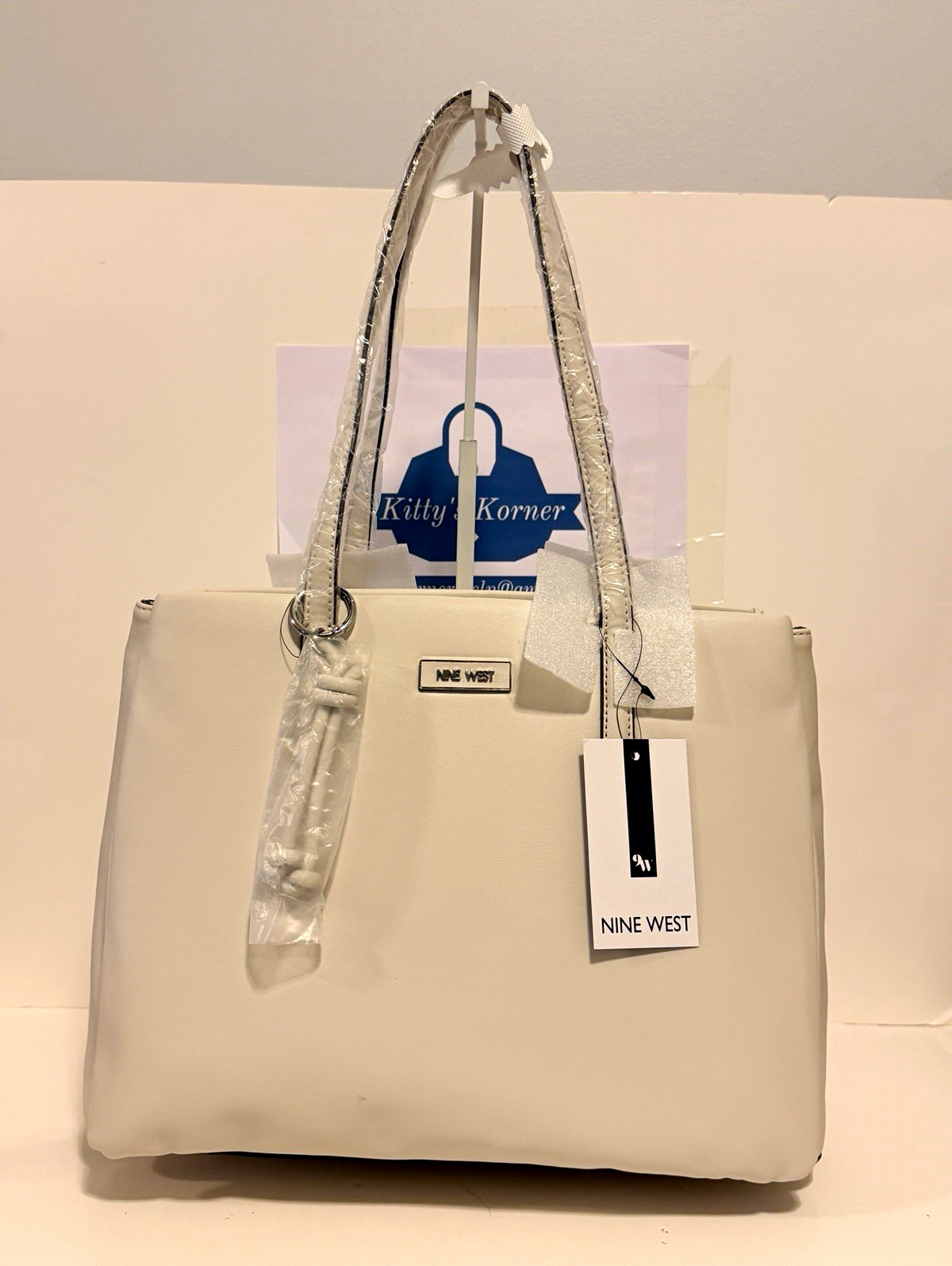 NWT Nine West Off White Eris Tote Bag – Vegan Leather Elegant Women’s Handbag
