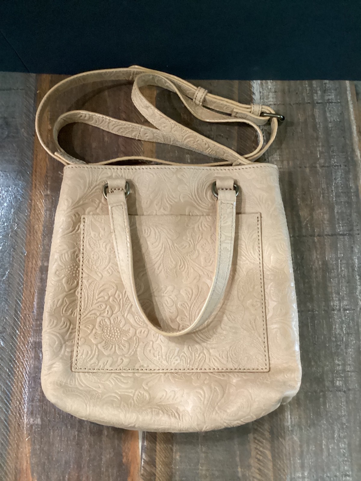 Steven By Steve Madden Embossed Floral Tan Leather Crossbody Bag purse