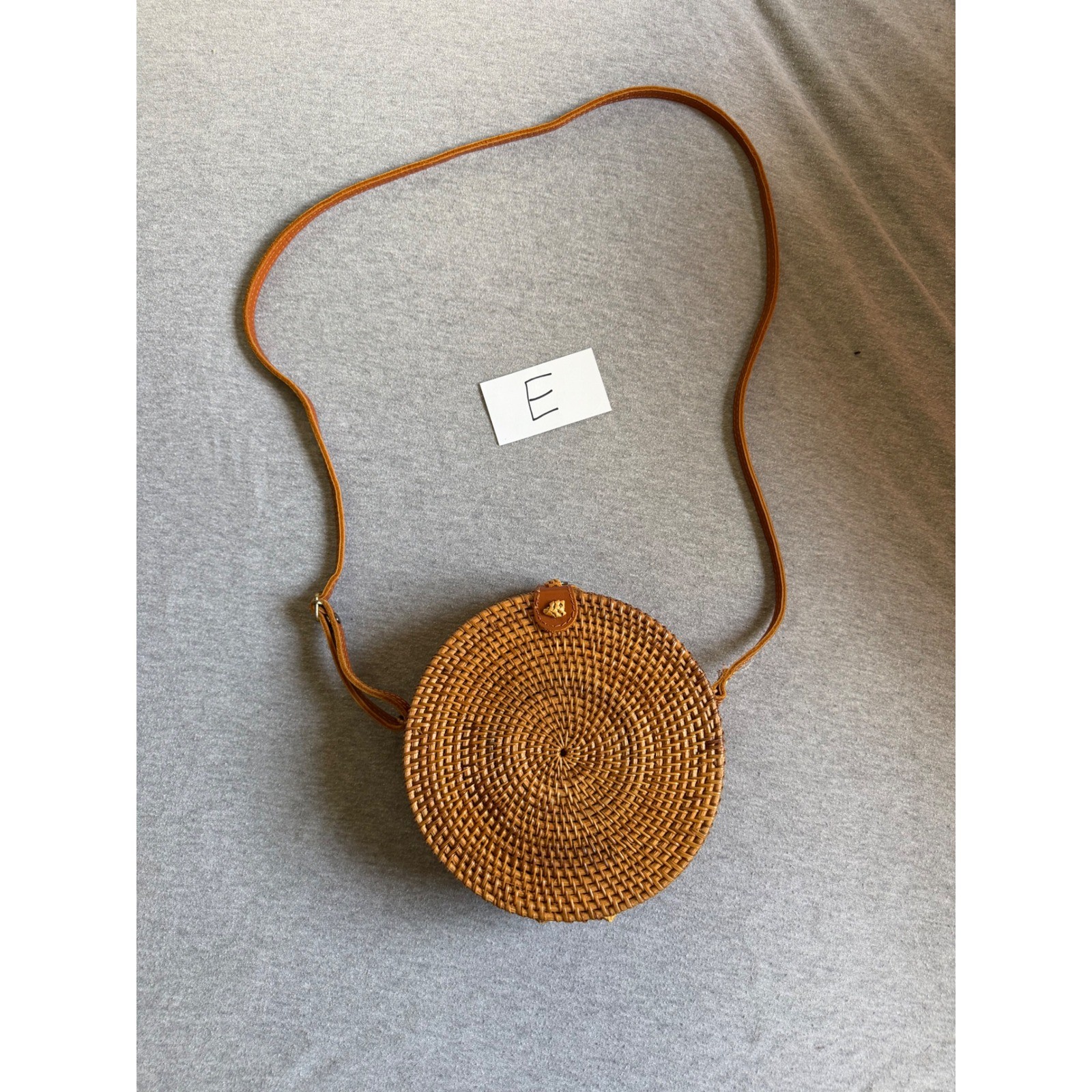 Crossbody Bag Round Rattan Woven Boho Brown Small