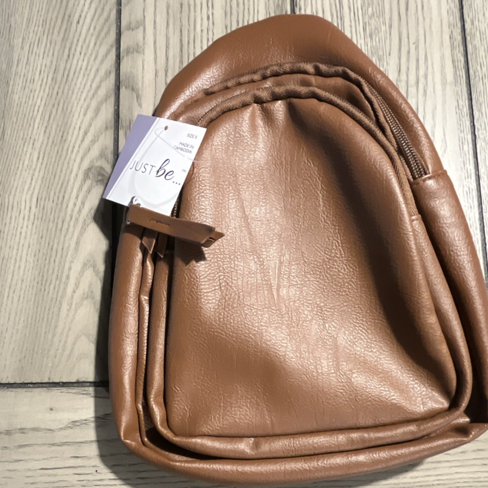 Just Be… Brown Small Mini Backpack, Zip Closure, Detachable Strap, Silver