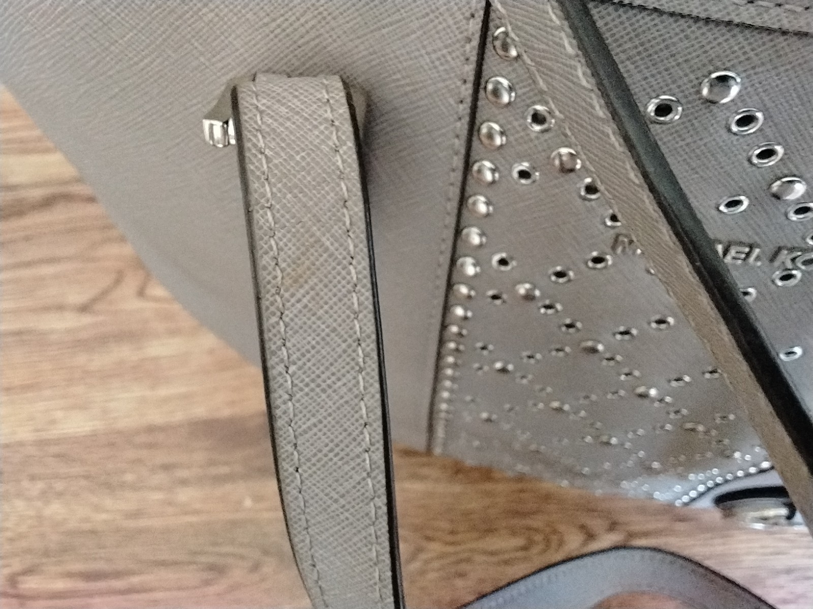 Large Michael Kors Jet Set Travel Embellished Leather Tote, Purse Pearl Gray