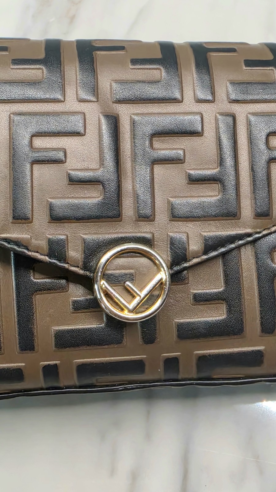Fendi Vitello FF 1974 Bi-Color Embossed Envelope WOC MSRP: $1,550