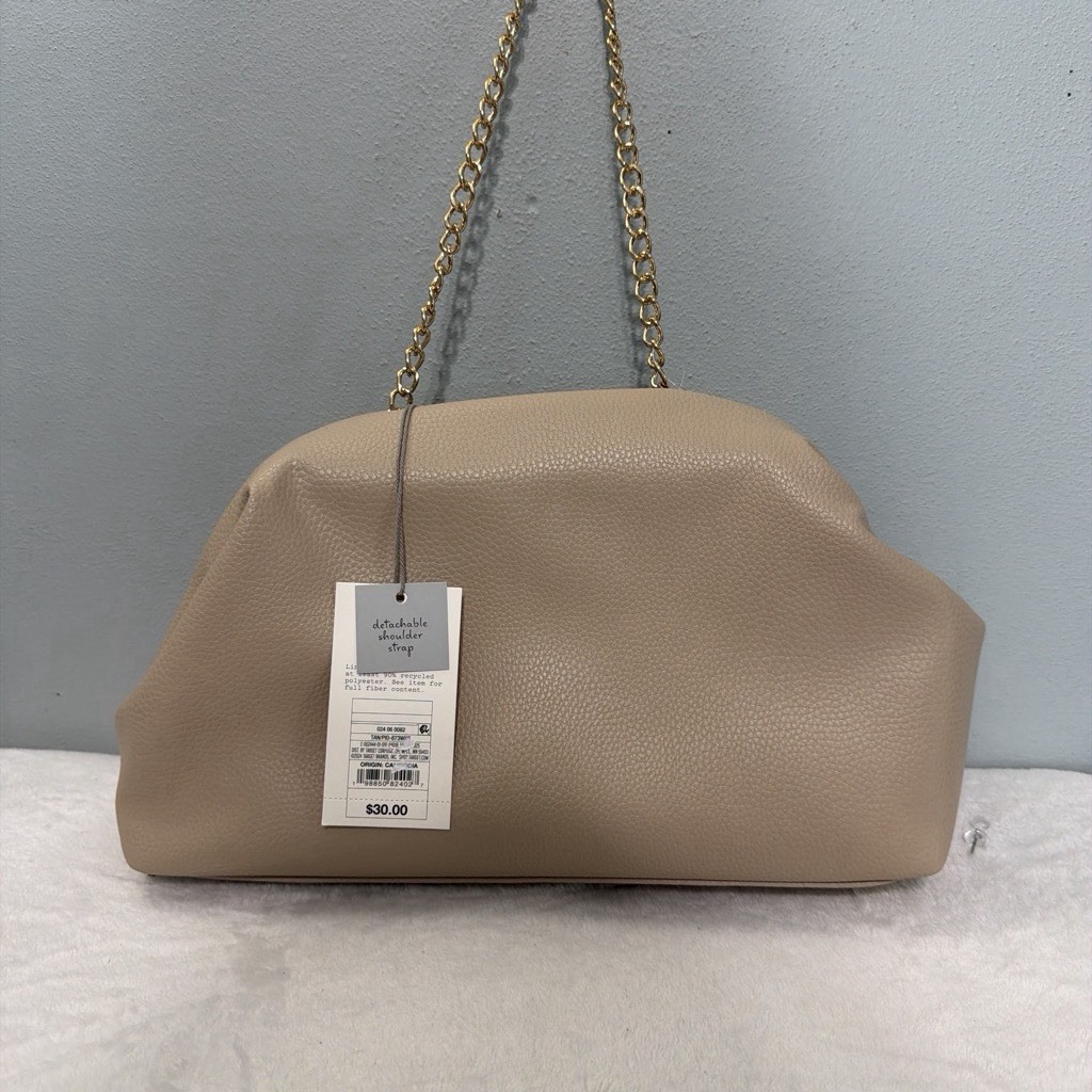 A new day Beige Pebbled Shoulder Bag w/ Gold Chain Strap, Detachable Strap, Zip