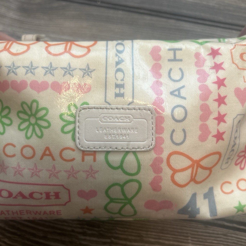 Coach Beige Multicolor Logo Zip Pouch Mini Bag