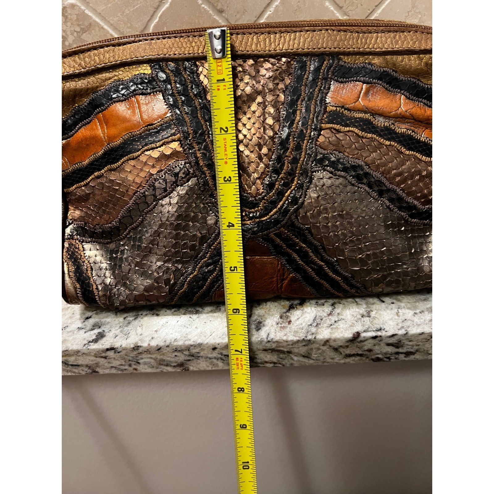 Carlos Falchi Mixed Exotic Skin Patchwork Crossbody Metallic Bronze Python VTG